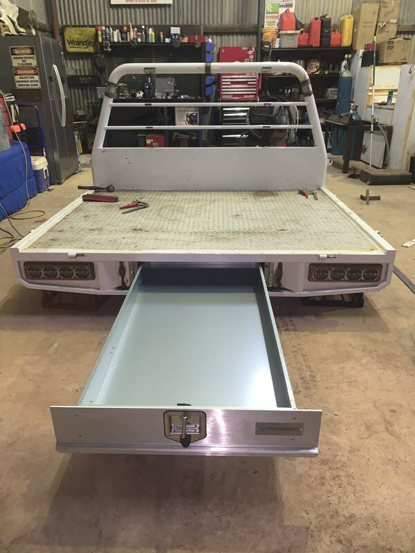 Alloy ute tray with underbody drawer
