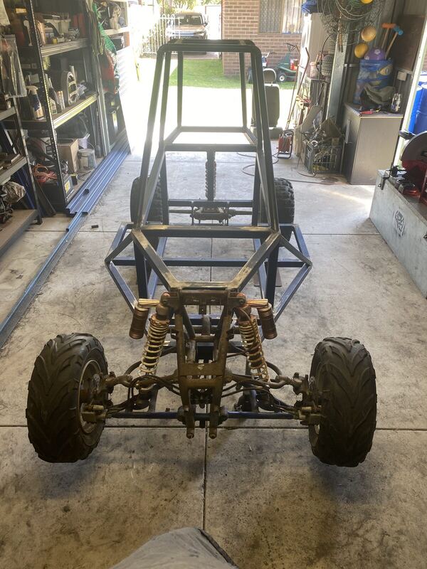 Front end of a custom buggy chassis