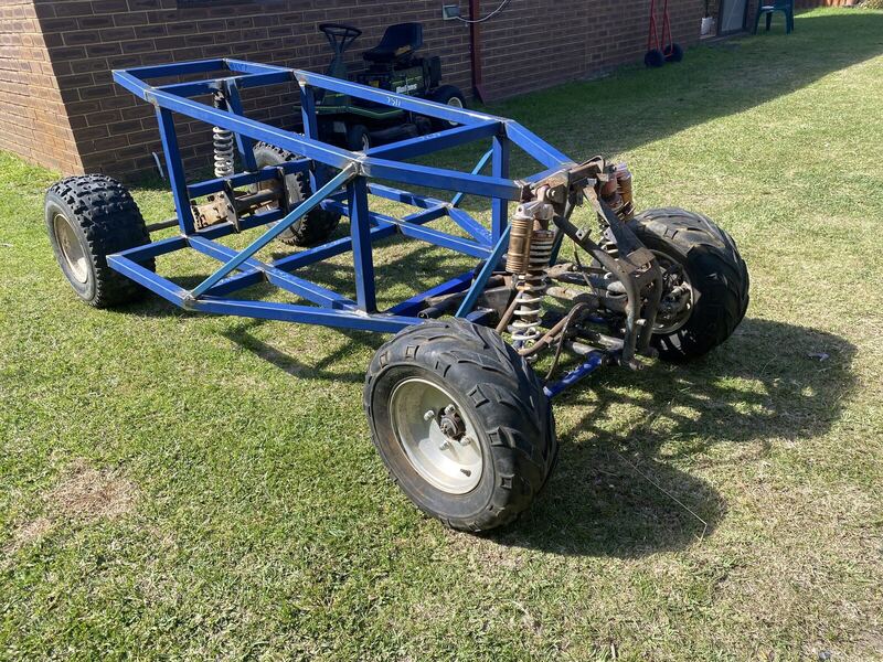 Custom off-road buggy chassis built from tube steel