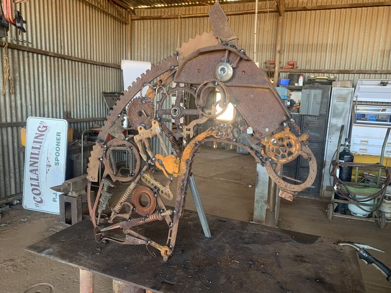 Horse head sculpture cut and welded from scrap steel