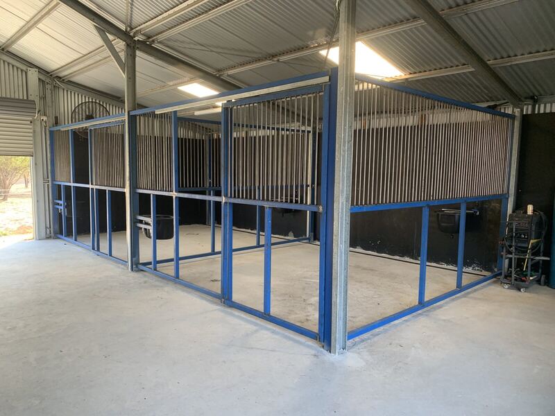 Steel stable framing being installed in a shed